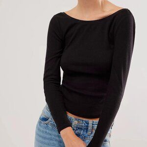 Free People Black Long Run Layering Top Size Small